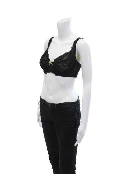 Fayreform Womens Lace Sheer Bow Accent Full Coverage Bra Black Size 32E