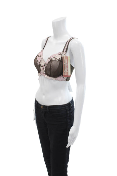 Fayreform Womens Sheer Embroidered Bow Accent Underwired Bra Brown Size 32E