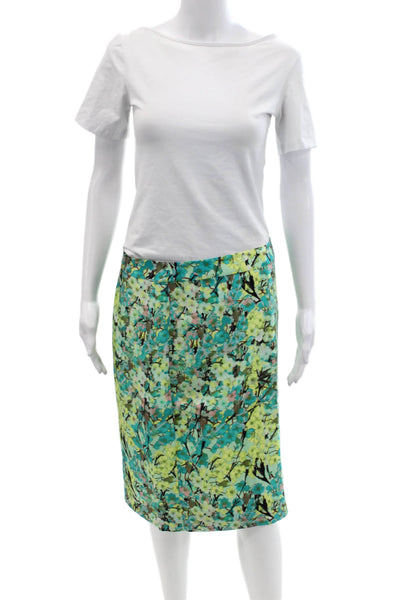 J Crew Womens Textured Zip Floral Printed Sleek Mid Length Skirt Green Size 06