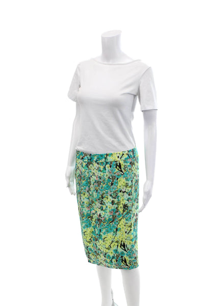 J Crew Womens Textured Zip Floral Printed Sleek Mid Length Skirt Green Size 06