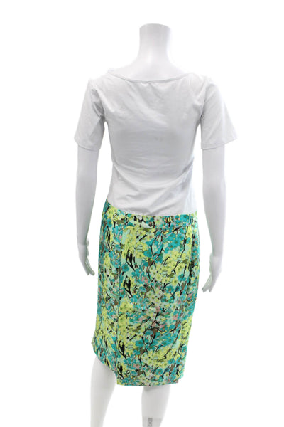 J Crew Womens Textured Zip Floral Printed Sleek Mid Length Skirt Green Size 06