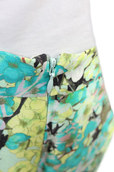 J Crew Womens Textured Zip Floral Printed Sleek Mid Length Skirt Green Size 06