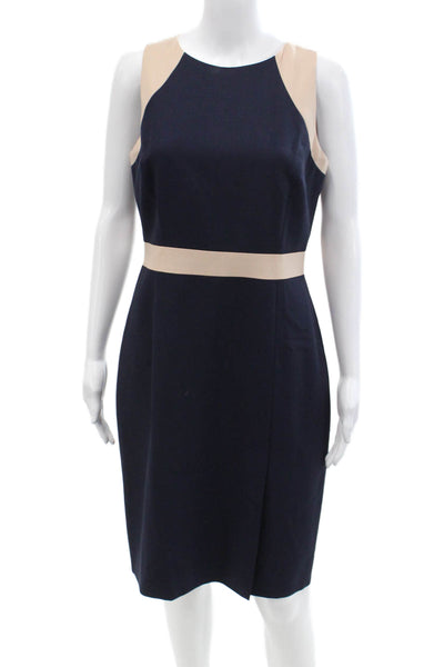 J Crew Women's Round Neck Sleeveless Colorblock Slit Hem Midi Dress Blue Size 6