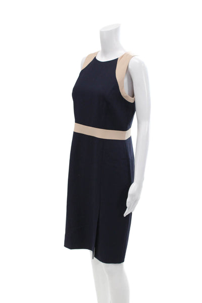 J Crew Women's Round Neck Sleeveless Colorblock Slit Hem Midi Dress Blue Size 6
