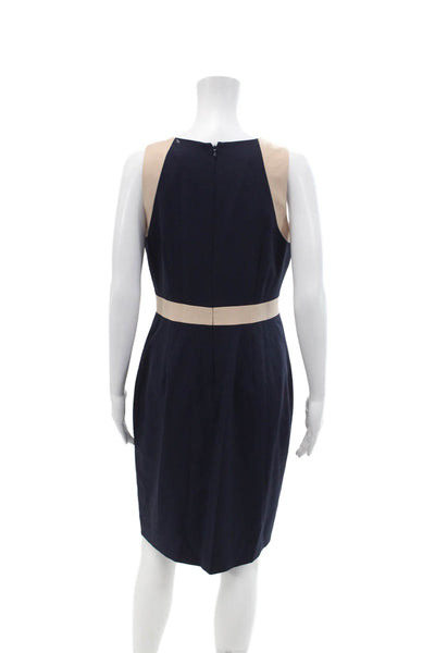 J Crew Women's Round Neck Sleeveless Colorblock Slit Hem Midi Dress Blue Size 6