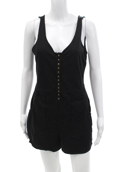 Nation LTD Women's Scoop Neck Sleeveless Pocket Shorts Romper Black Size M