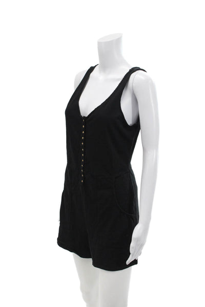 Nation LTD Women's Scoop Neck Sleeveless Pocket Shorts Romper Black Size M