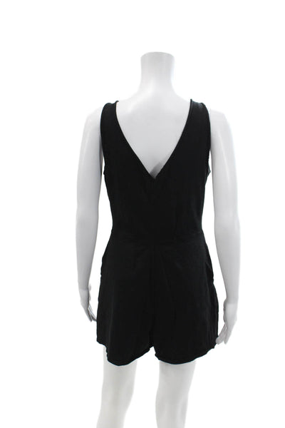 Nation LTD Women's Scoop Neck Sleeveless Pocket Shorts Romper Black Size M