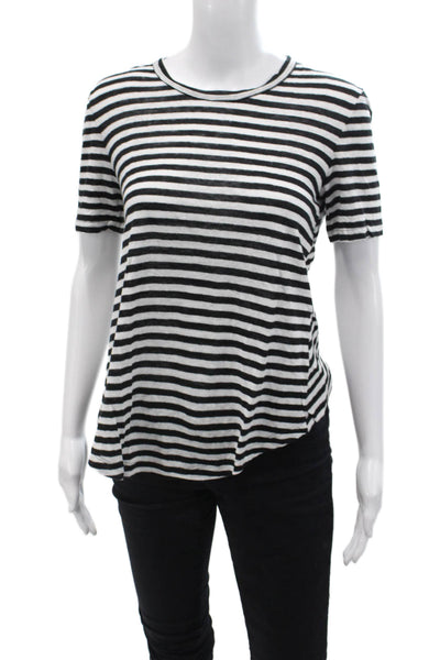 ALC Women's Round Neck Short Sleeves Asymmetrical Hem Striped T-Shirt Size M