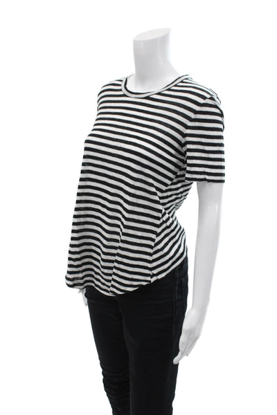 ALC Women's Round Neck Short Sleeves Asymmetrical Hem Striped T-Shirt Size M