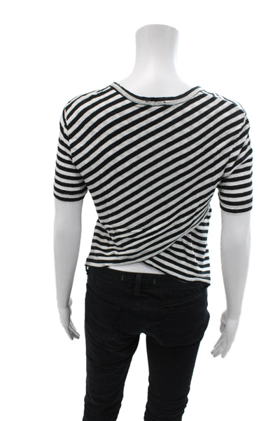 ALC Women's Round Neck Short Sleeves Asymmetrical Hem Striped T-Shirt Size M