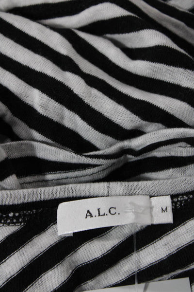ALC Women's Round Neck Short Sleeves Asymmetrical Hem Striped T-Shirt Size M