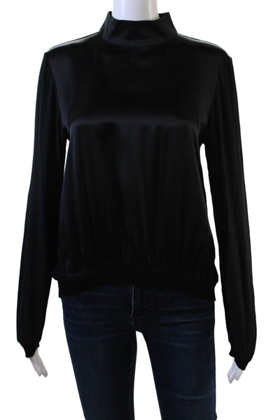 Generation Love Womens Silk Long Sleeve High Neck Sleek Blouse Black Size XS