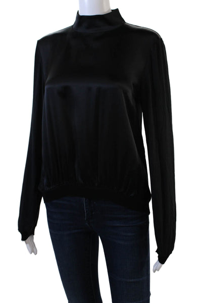 Generation Love Womens Silk Long Sleeve High Neck Sleek Blouse Black Size XS