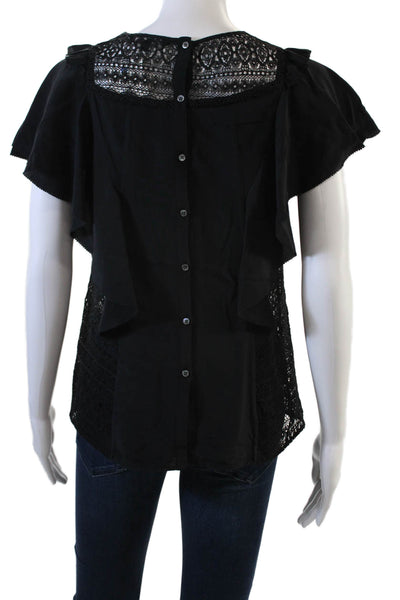 Marissa Webb Womens Cotton Round Neck Short Sleeve Lace Blouse Black Size S