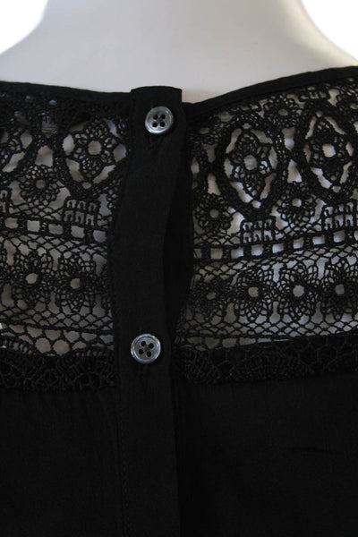 Marissa Webb Womens Cotton Round Neck Short Sleeve Lace Blouse Black Size S