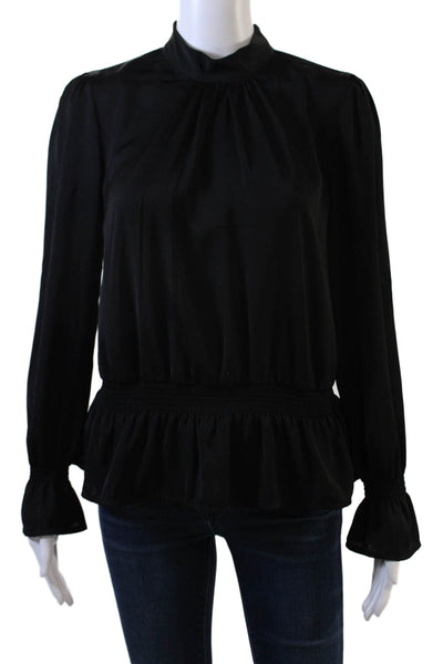 Scoop Womens High Neck Long Sleeve Tiered Sleek Blouse Black Size S