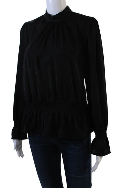 Scoop Womens High Neck Long Sleeve Tiered Sleek Blouse Black Size S