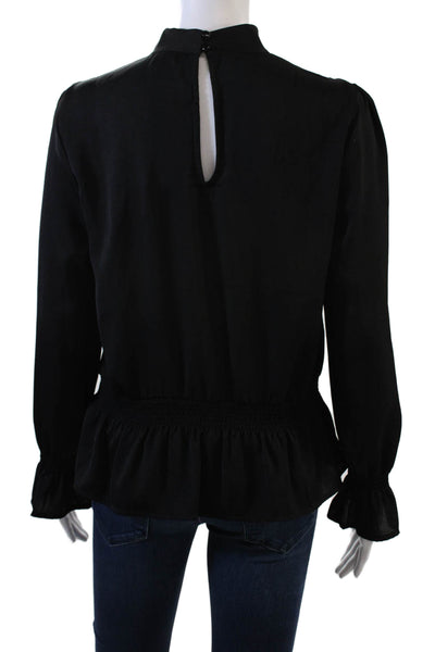 Scoop Womens High Neck Long Sleeve Tiered Sleek Blouse Black Size S