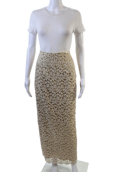 Jessica McClintock Womens Embroidered Print Pencil Maxi Skirt Gold Size 4