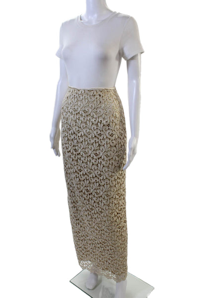 Jessica McClintock Womens Embroidered Print Pencil Maxi Skirt Gold Size 4