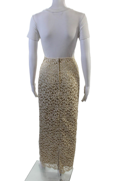 Jessica McClintock Womens Embroidered Print Pencil Maxi Skirt Gold Size 4