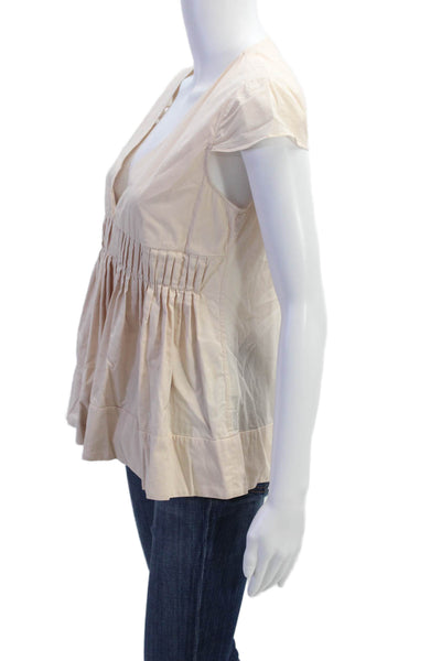 Maje Womens Cotton Pleated V-Neck Cap Sleeve Pullover Blouse Top Pink Size 2