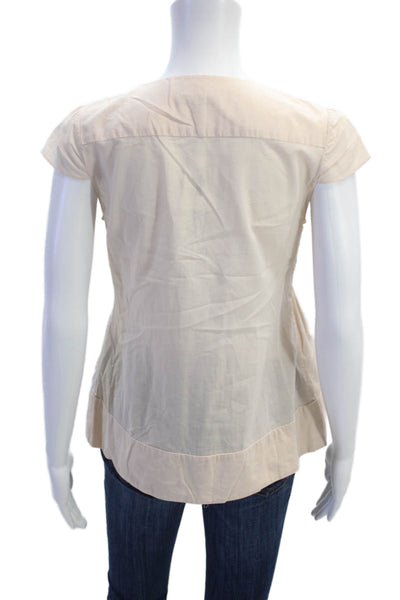 Maje Womens Cotton Pleated V-Neck Cap Sleeve Pullover Blouse Top Pink Size 2