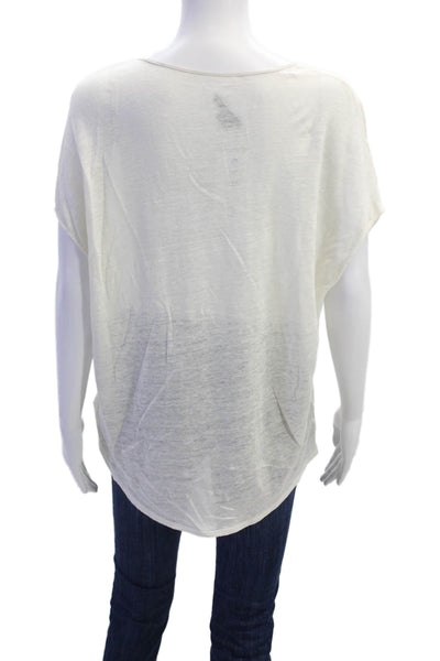 Vince Womens Linen Sleeveless Round Neck Knit Back Blouse Top Beige Size M