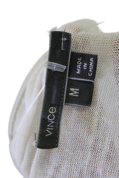 Vince Womens Linen Sleeveless Round Neck Knit Back Blouse Top Beige Size M