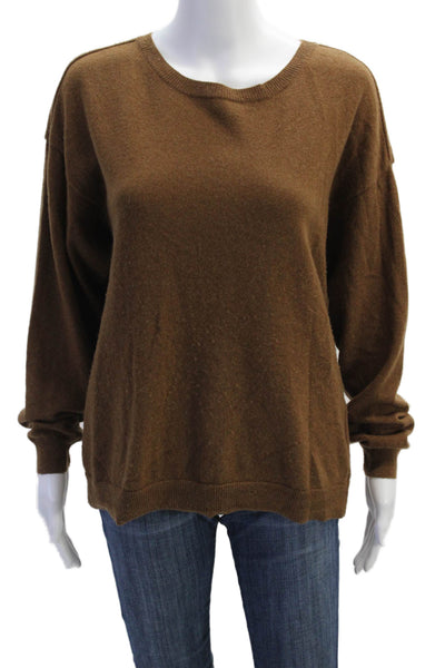 Sandro Womens Split Back Hem Pullover Round Neck Sweater Brown Size M