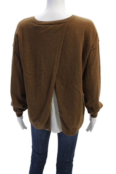 Sandro Womens Split Back Hem Pullover Round Neck Sweater Brown Size M