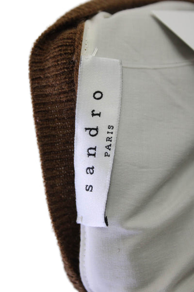 Sandro Womens Split Back Hem Pullover Round Neck Sweater Brown Size M