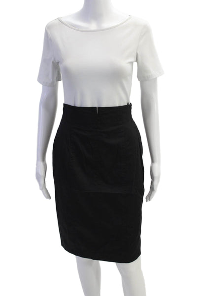 Laurel Womens High Waisted Straight Midi Pencil Zip Fly Skirt Black Size 36