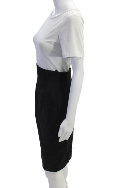 Laurel Womens High Waisted Straight Midi Pencil Zip Fly Skirt Black Size 36
