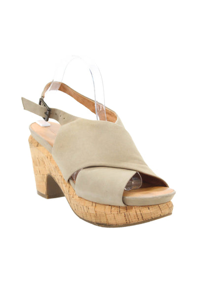 Gentle Souls Womens Platform Leather Peep Toe Slingback Heels Beige Size 10