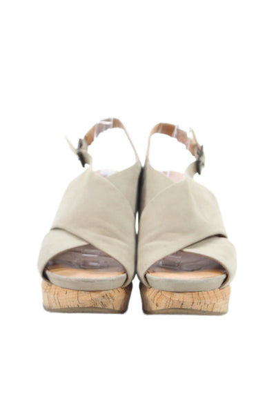 Gentle Souls Womens Platform Leather Peep Toe Slingback Heels Beige Size 10