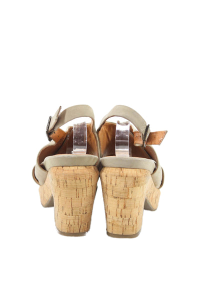 Gentle Souls Womens Platform Leather Peep Toe Slingback Heels Beige Size 10