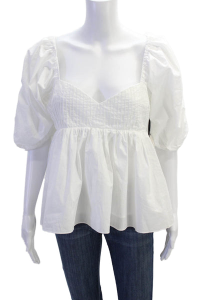 English Factory Womens Sleeve Cinched  Pintuck Top - White Size L
