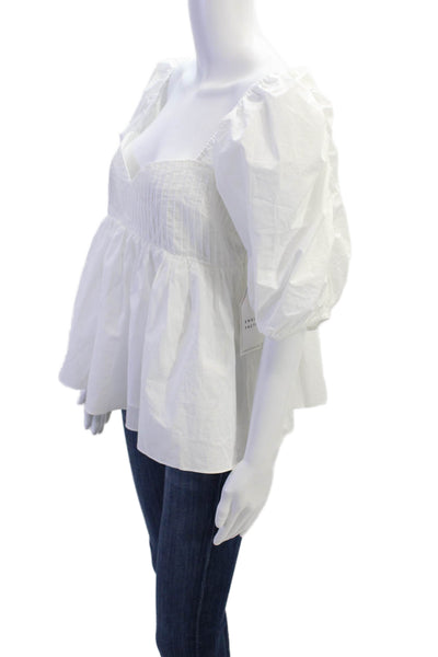 English Factory Womens Sleeve Cinched  Pintuck Top - White Size L