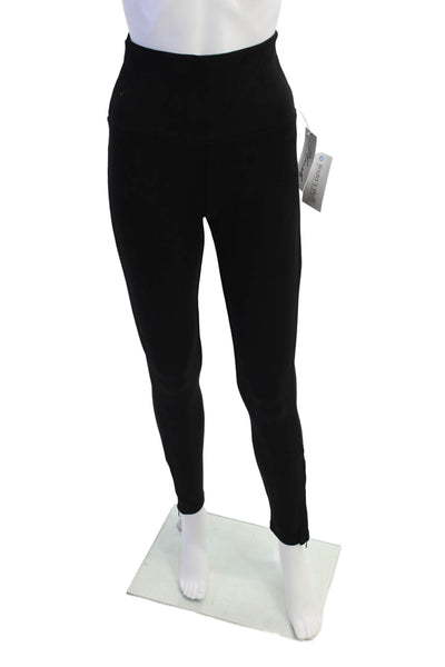 Plush Womens High-Waist Slim Pants with Zippers - Black Size S