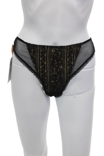 Eprise de Lise Charmel Womens Sheer Lace Up Thong Underwear Black Size 10