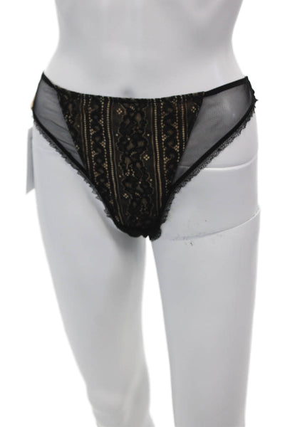 Eprise de Lise Charmel Womens Sheer Lace Up Thong Underwear Black Size 10