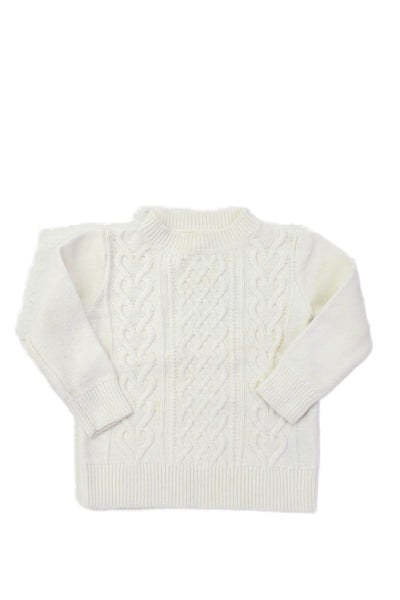 Crewcuts Girls Cotton Crew Neck Long Sleeve Cable Knit Sweater White Size 4-5