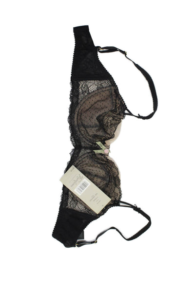 Fayreform Womens Sheer Cup Bra & Lace Underwire Bra Set Black Size 32DD