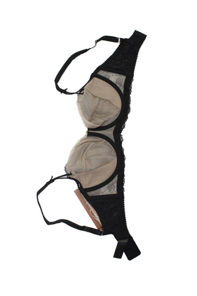 Fayreform Womens Sheer Cup Bra & Lace Underwire Bra Set Black Size 32DD