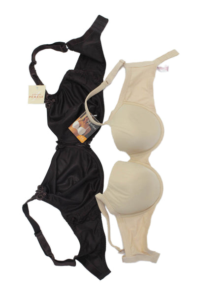 Panache Womens Basic Molded Bra & Lace Detail Underwire Bra Set Beige 32/38E