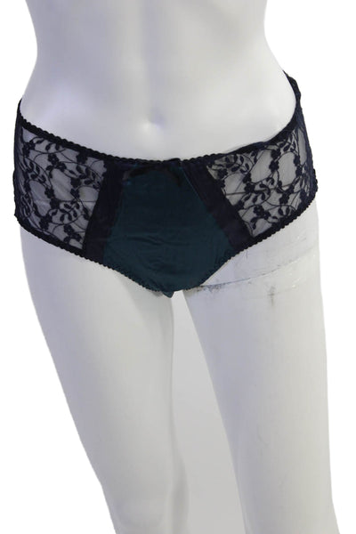 Fleur T Womens Silk Peacock Lace Side Panel Detail Panties Dark Blue Size L