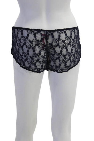 Fleur T Womens Silk Peacock Lace Side Panel Detail Panties Dark Blue Size L
