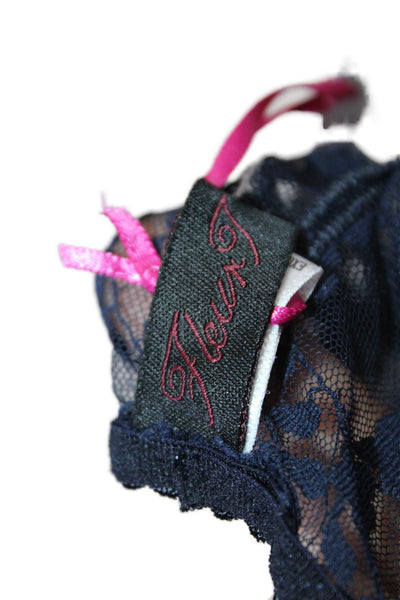 Fleur T Womens Silk Peacock Lace Side Panel Detail Panties Dark Blue Size L